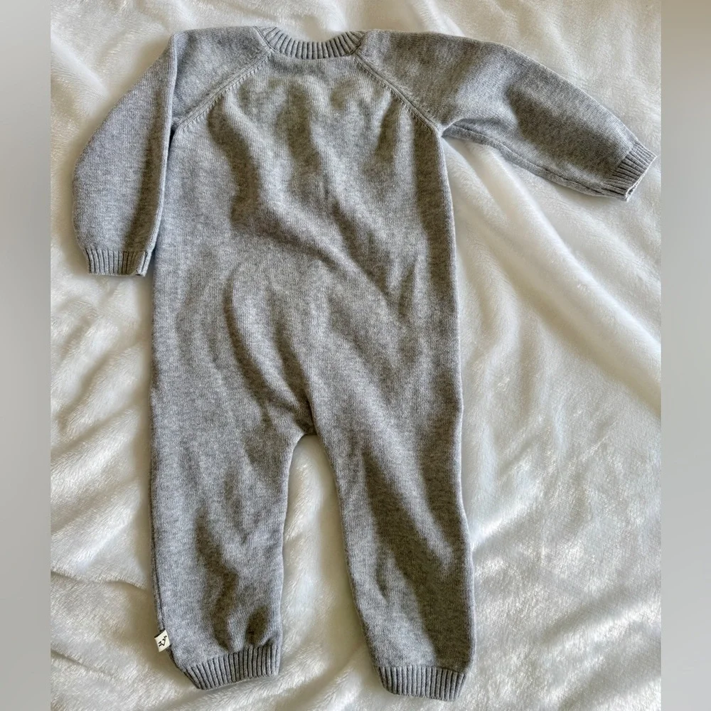 Cozy Gray Knit Baby One-Piece Romper - Picture 2 of 5